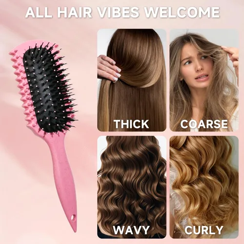 Vista 5 de Cepillo definidor de rizos, productos de cepillo de pelo rizado con 3 piezas de cepillo de pelo de espalda resbaladiza, cepillo de cerdas, peine