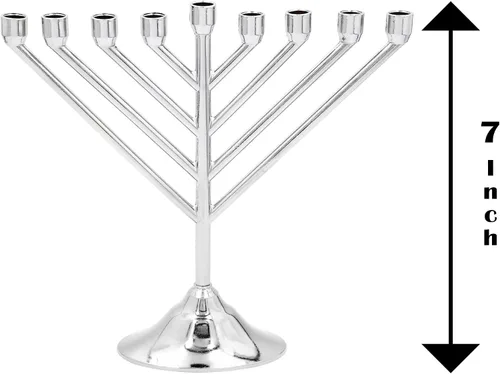 Vista 4 de Menorá de Janucá Rambam Diseño Tamaño Completo de 7 Pulgadas de Altura, Cromo Plateado