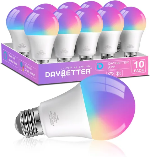 Vista 10 de DAYBETTER Bombillas inteligentes, bombilla inteligente compatible con Alexa y Google Home, A19 E26 2.4G WiFi Bluetooth Alexa, bombilla LED RGBCW que