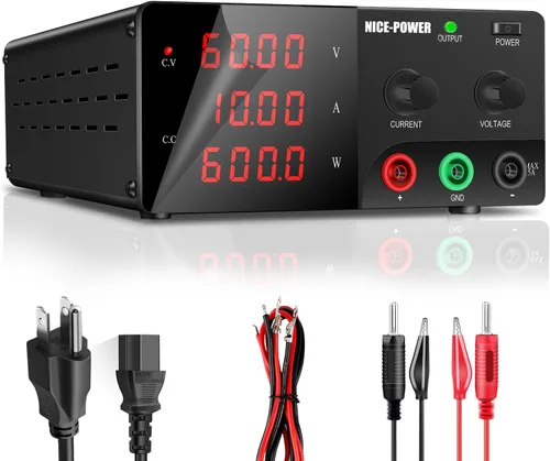 Vista 15 de NICE-POWER Fuente de alimentación de CC variable, 0-30V 0-20A 600W Fuente de alimentación de banco de alta potencia con perilla de codificador e