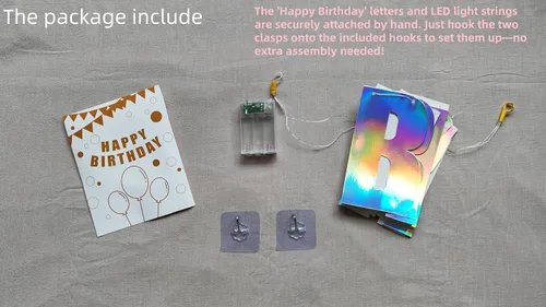 Vista 2 de Cartel de cumpleaños LED impermeable de 13 pies, letras iridiscentes premontadas con 2 cuerdas para colgar, funciona con pilas, no necesita