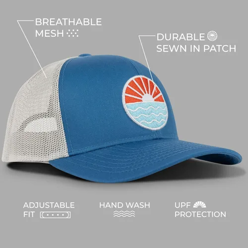 Vista 2 de Sombrero de camionero Sun Wave - Acero AzulPlata - Cierre Snapback, azul y Silver