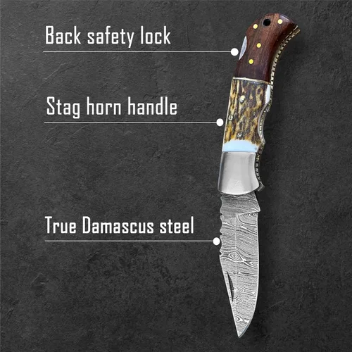 Vista 3 de Cuchillo plegable de bolsillo de acero de Damasco personalizado, regalo personalizado para marido, papá, novio, regalos de padrinos de boda, regalos