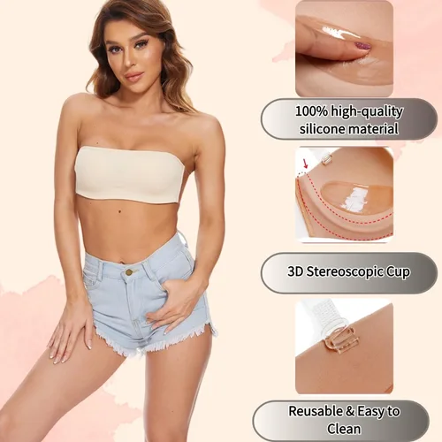 Vista 2 de JUST BEHAVIOR Brasier con realce de espalda descubierta, sin tirantes, reutilizable, adhesivo de elevación para uso diario, para mujer con encaje