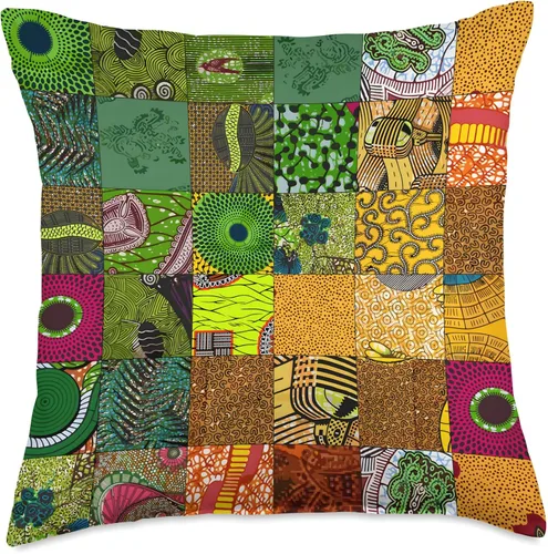 Vista 5 de Nativ Hand Ankara Kitenge - Almohada de retazos con estampado de cera africana, 16 x 16, multicolor