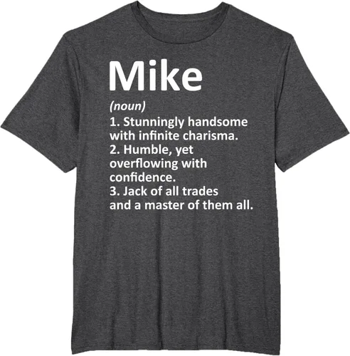 Vista 21 de MIKE Definition - Camiseta divertida para regalo de cumpleaños con nombre personalizado, Negro, S