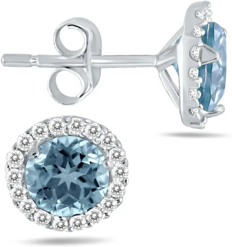 Vista 16 de Aretes de tuerca de diamantes naturales y piedras preciosas genuinas de 0.197 in en oro blanco de 14 quilates