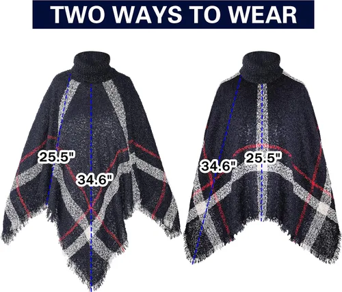 Vista 5 de Bellady - Poncho de punto para invierno, para mujer, con borlas y cuello alto