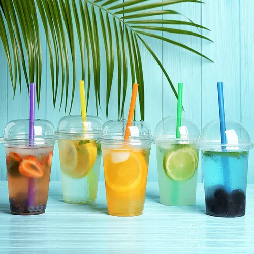 Vista 4 de 100 popotes jumbo para batidos, pajitas Boba, envueltas individualmente, varios colores, desechables, de plástico, grandes de boca ancha, para beber