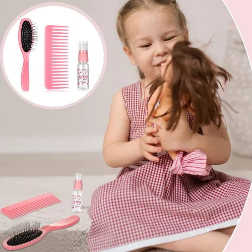 Vista 4 de Civaner - Juego de 3 cepillos para peluca de muñeca con botella rociadora Juego de peinado portátil, accesorios para muñecas de 18 pulgadas