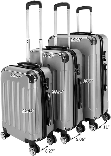Vista 18 de Juego de equipaje de 3 piezas – Maletas con ruedas giratorias multidireccionales – Bolsa de viaje Maleta ABS con bloqueo TSA – Maletas de carcasa