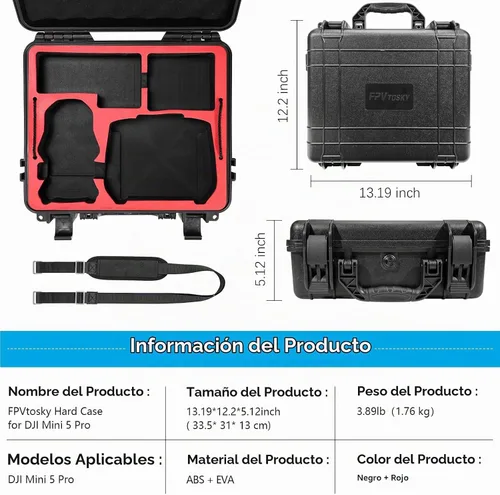 Vista 6 de FPVtosky Funda rígida de doble capa para DJI Mini 5 Pro [solo funda], funda de transporte impermeable para Mavic Mini 5 Pro/Fly More Combo/Plus