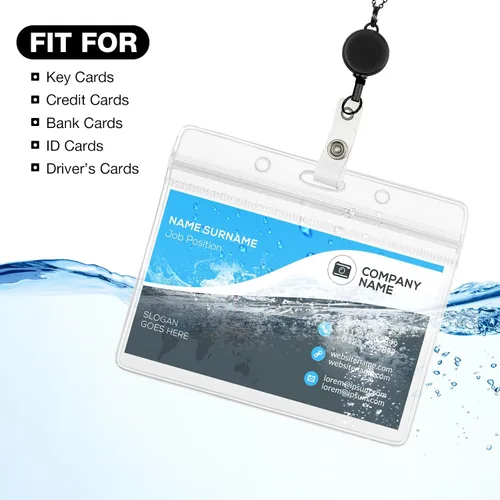 Vista 4 de Zonon Cordón Retráctil con Portaidentificación 3 Piezas Collar de Insignia con Cuentas con 6 Portarjetas Impermeables de Acero Inoxidable ID Negro