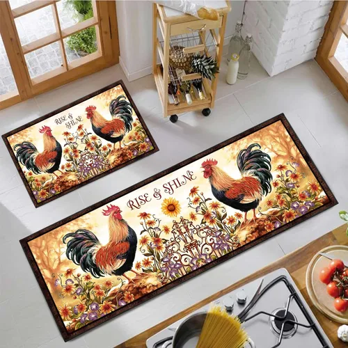 Vista 10 de Farmhouse Kitchen Rules Alfombra Juego de 2 Piezas, Decoración Rústica Negra Alfombras de Cocina, Tapetes de Piso Antideslizantes Absorbentes