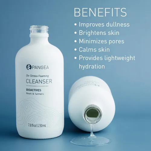 Vista 3 de Pangea Organics Natural Reishi + Turmeric De-Stress Limpiador facial espumoso Vegano, no tóxico, suave e hidratante Botella de vidrio sostenible