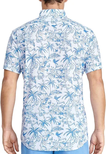 Vista 2 de IZOD Camisa de manga corta con botones para hombre Saltwater Docks 39 (US 8), Azul/Blanco