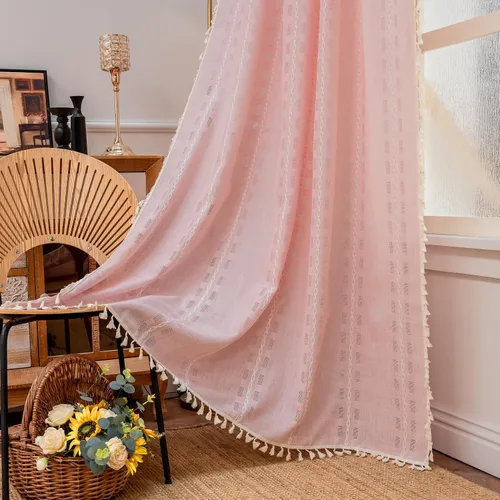 Vista 19 de Deeprove Cortina Boho de 96 pulgadas de largo para sala de estar, dormitorio, guardería, lino café semi-transparente transpirable de 96 pulgadas