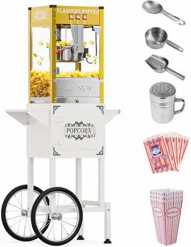 Vista 12 de Máquina de palomitas de maíz ROVSUN con carrito, ruedas y hervidor de 8 onzas, hace hasta 32 tazas, máquina de palomitas con cuchara para palomitas