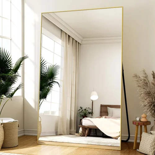 Vista 22 de Easly - Espejo de longitud completa de 34 x 76 pulgadas con soporte, espejo grande rectangular de pie para dormitorio, sala de estar o armario, Negro