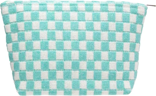 Vista 40 de PAZIMIIK Bolsa de Maquillaje a Cuadros para Bolso Portátil con Cremallera, Estuche Pequeño de Cosméticos para Accesorios de Viaje, Azul Ártico