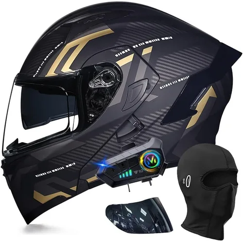 Vista 10 de Cascos modulares de motocicleta con Bluetooth, aprobados por DOT, casco de motocicleta de cara completa abatible con doble visera, con altavoces