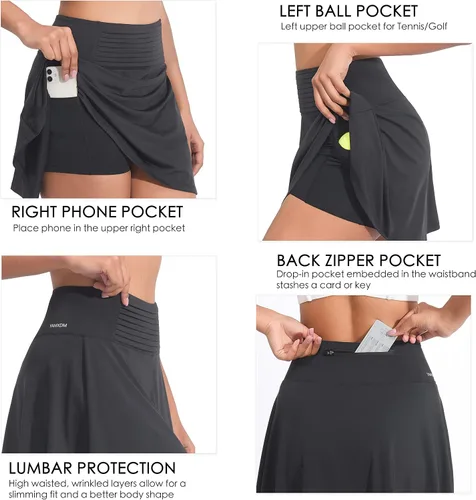 Vista 4 de YAMXDM Faldas de tenis para mujer con bolsillos integrados, faldas activas de golf para deportes, gimnasio, entrenamiento y uso diario casual