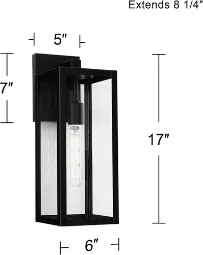 Vista 4 de John Timberland Titan - Juego de 2 lámparas de pared modernas para exteriores, marco rectangular negro místico, paneles de vidrio transparente de 17