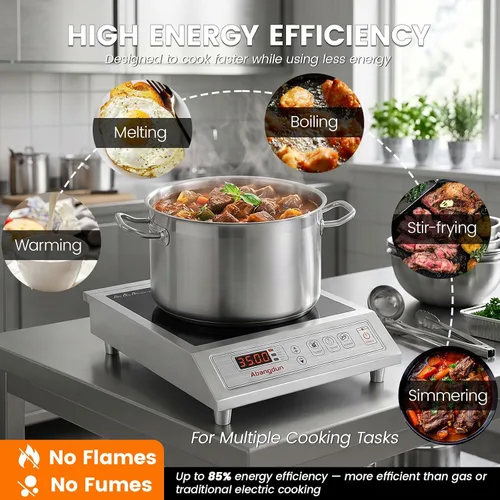 Vista 2 de Quemador de inducción comercial de 3500 W, encimera de 208-240 V 9.25-inch copper coil, non-pulse low-heat control, 18H timer for induction hot