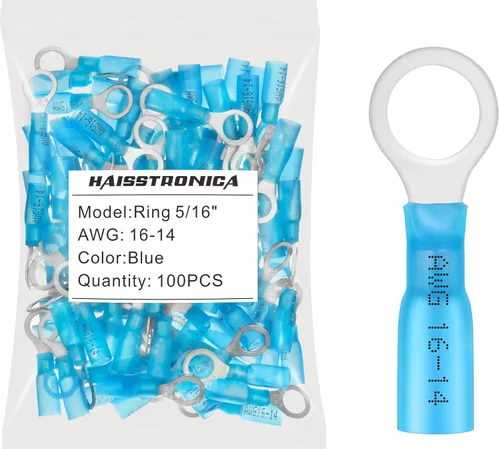 Vista 53 de haisstronica 100 conectores de anillo termorretráctiles de grado marino azul de 1/4 pulgadas, conectores de terminales de anillo de cobre rojo