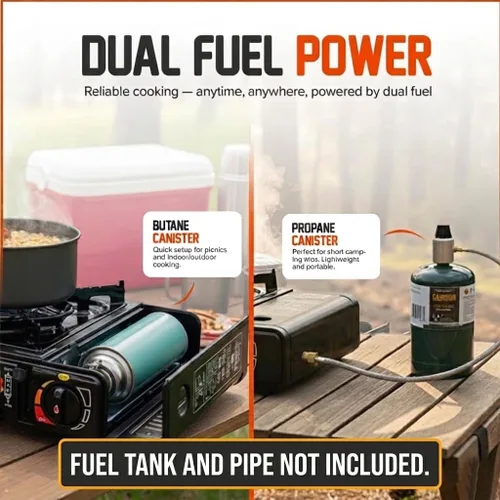 Vista 2 de Estufa portátil de campamento de 3000 W compatible con combustible de butano o propano (adaptador de propano no incluido), encendido automático