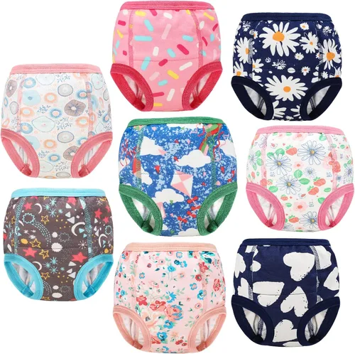 Vista 14 de MooMoo Baby Paquete de 8 pares de ropa interior de entrenamiento para ir al baño de algodón absorbente para niños y niñas, tallas 2T a 9T Flor