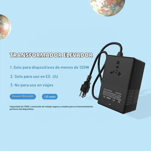 Vista 8 de 120 vatios, convertidor de voltaje de 110 V a 220 V, convertidor de voltaje de 110 a 220, transformador de paso ascendente de 110 V a 220 V