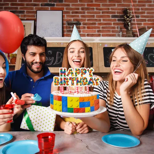 Vista 6 de Leinuosen 9 piezas de bloques de construcción para decoración de pasteles de feliz cumpleaños, bloques de construcción, suministros de construcción