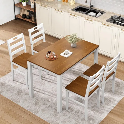 Vista 13 de Sophia & William Juego de mesa de comedor de 5 piezas para 4, juego de mesa y sillas de cocina de madera, mesa de comedor rectangular de 45 pulgadas