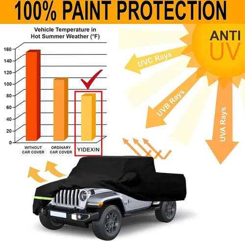 Vista 6 de YIXIN Funda impermeable para automóvil para Jeep Gladiator 2020 2021 2022-2026, fundas 190T, ajuste personalizado, correa 100% impermeable a prueba