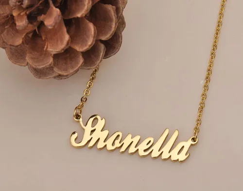 Vista 4 de HUAN XUN Collar personalizado con nombre de oro en plata dorada para mujer