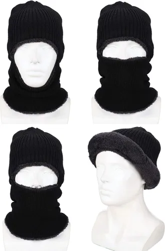 Vista 5 de 2 máscaras faciales de invierno para esquí, pasamontañas de punto cálido para hombres y mujeres, forro polar resistente al viento para deportes al
