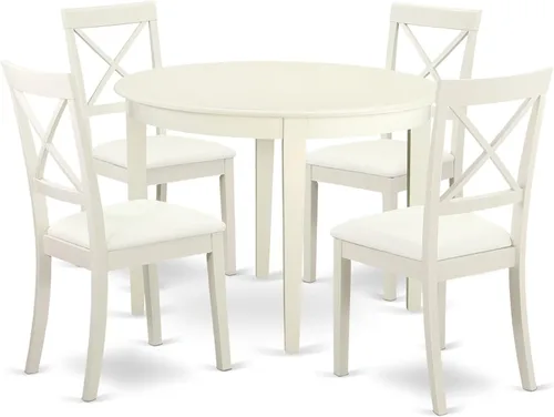 Vista 7 de East West Furniture BOST5-CAP-C - Juego de comedor de 5 piezas para 4 personas, incluye una mesa de cocina redonda y 4 sillas de comedor de tela