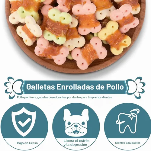 Vista 4 de Golosinas envueltas en pollo para perros, masticables sin cuero crudo, 8 onzas