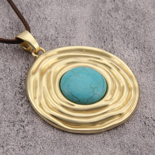 Vista 3 de Collar largo de cuero para mujer, estilo bohemio, círculo, retro, colgante, joyería para mujer