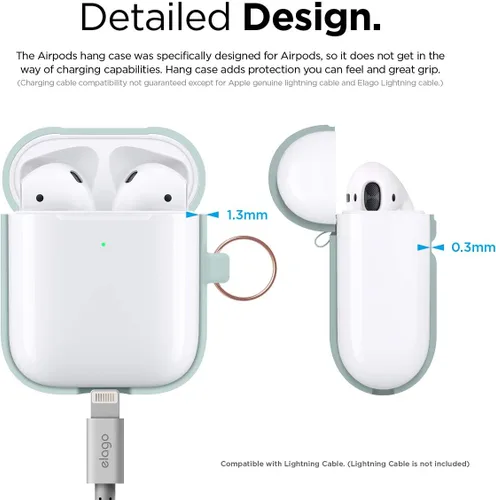 Vista 5 de elago Funda de silicona con llavero para AirPods 2 Menta suave