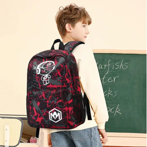 Vista 3 de Mochila preescolar para niños y niñas, bolsas escolares para niños y niñas, bolsas escolares para jardín de infantes, Música Niño Rojo