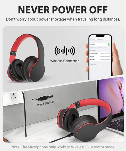 Vista 6 de rockpapa E7 Auriculares Inalámbricos Bluetooth Sobre la Oreja con Micrófono, Auriculares Plegables con Cable/Inalámbricos con Micrófono para Niños