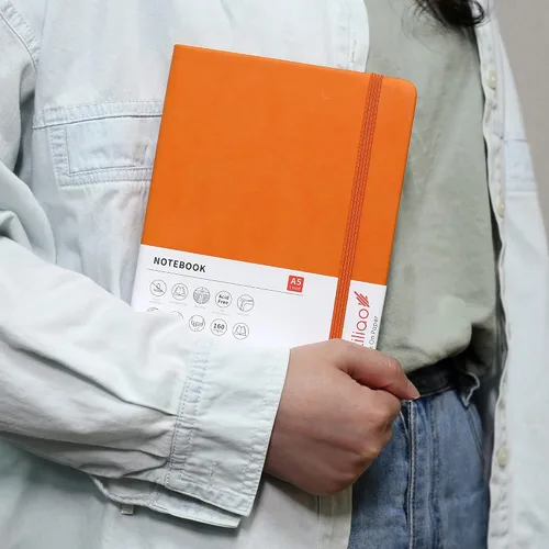 Vista 7 de Cuaderno de tapa dura de 160 páginas, cuadernos a rayas para el trabajo, papel grueso prémium de 100 GSM, con bolsillo, tamaño mediano de 5.7 x 8.4