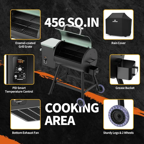 Vista 4 de DAMNISS Parrilla Eléctrica de Pellets de Madera 8 en 1 Parrillas BBQ para Parrilla al Aire Libre con Alimentación Automática y Control