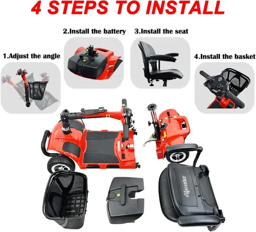 Vista 3 de Patinete de movilidad de 4 ruedas – Patinetes de movilidad plegables portátiles para adultos – Scooter eléctrico de movilidad con batería 12V12AH