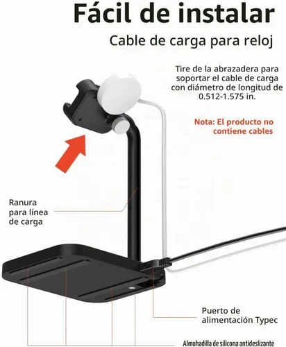 Vista 3 de Base de carga inalámbrica universal 2 en 1 con soporte ajustable para reloj inteligente, compatible con Samsung Galaxy, Google Pixel, Huawei