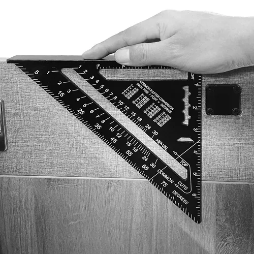 Vista 5 de Regla de ángulo de la regla del triángulo de la aleación de aluminio cuadrada de 7 pulgadas, regla de ángulo del triángulo del carpintero