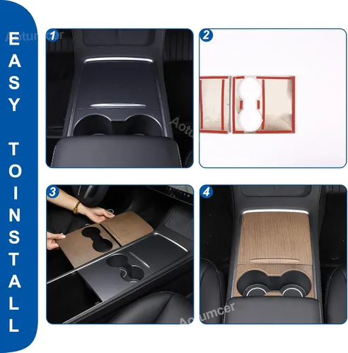 Vista 5 de Kit de cubierta de consola central, cubierta de consola central de ABS para Tesla Model 3 2021-2023, a prueba de líquidos, protección UV, lujosa