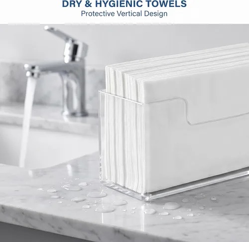Vista 2 de Bandeja Soporte de Toallas de Invitados de Acrílico para Baño – Soporte Vertical para Toallas de Papel para Toallas de Mano Desechables, Organizador